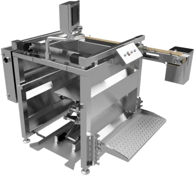 Полуавтоматический рядный разгрузчик корзин автоклава