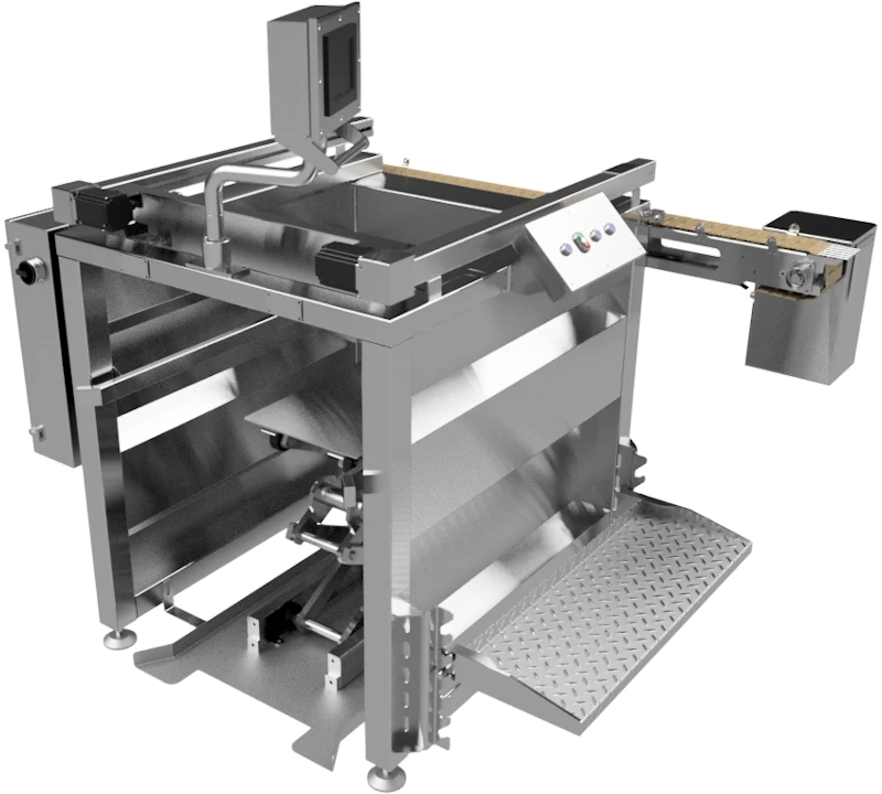 Полуавтоматический рядный разгрузчик корзин автоклава